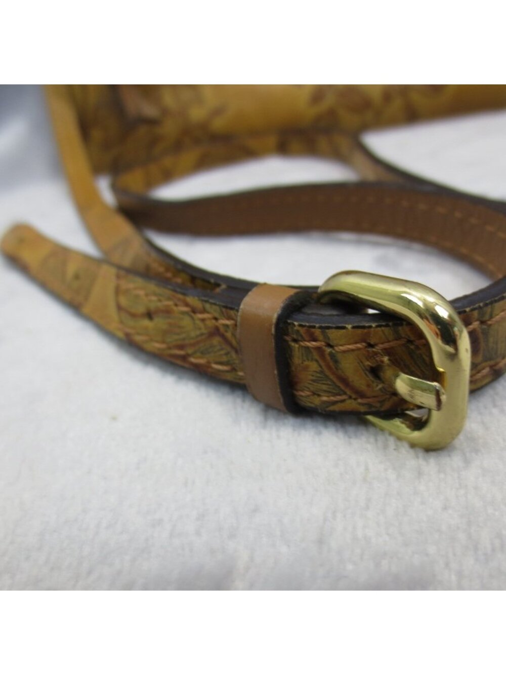 Cuoieria Fiorentina Genuine Tooled Leather Foldover Shoulder Bag Tan Flora Italy - Picture 10 of 16